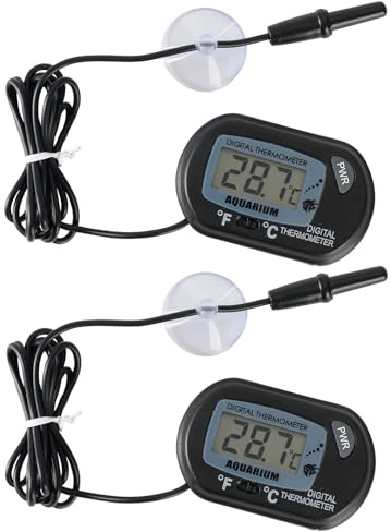 Aquarium Thermometer, Digital LCD Thermometer Fish Tank Probe | Temperature Gauge Accurate, Suction Cup, Stick on, Terrarium Reptile Tropical Habitat Water Temperature Test 2PCS