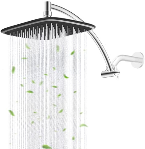 Rain Shower Head with 12 Metal Extension Arm, 10 High-Pressure Showerhead