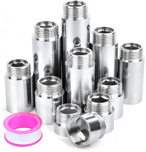 Niuny Prolunga Rubinetto Ottone 1/2 Pollici 10 mm/15 mm/20 mm/25 mm/30 mm Prolunga Raccordo filettato 5Pcs cromatura Prolungas Rubinetto Acqua Estensione Per Installazione Acqua Potabile