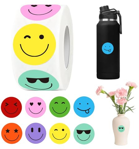 3 Rollen 1500 Stück Smiley Aufkleber,2.5cm Smiley Sticker Runde | Lehrer Belohnungssticker,Emotion Aufkleber Für Moderationskarten Moderationskoffer Belohnungssticker