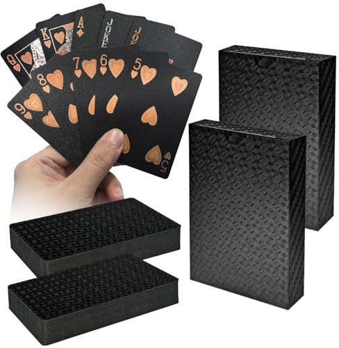Rongrongago 2 Stück Schwarzes Wasserdichte Diamant Spielkarte, Waterproof Playing Cards, Plastik Pokerkarten, Poker Karten, Kunststoff Pokerkarten für Kartenspiele, Reisespiele