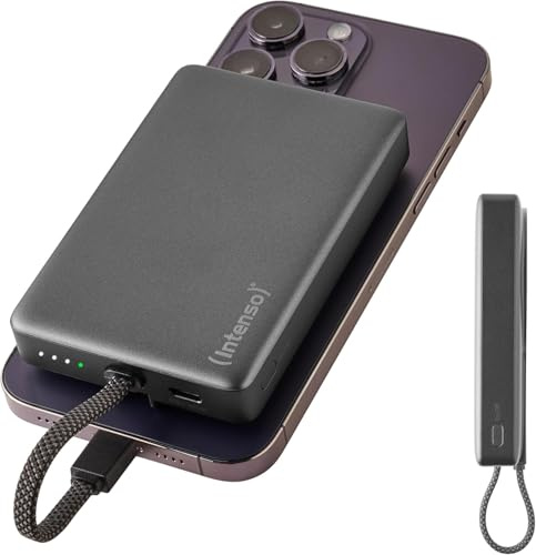 Intenso MC10000 Magnetische Powerbank 10.000 mAh mit USB-C Kabel | Mobiler Akku mit PD 3.0, 20W Fast Charge, magnetische Haftung für iPhone, ultrakompakt in Grau, LED-Status