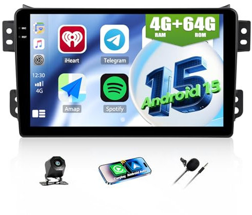 CAMECHO 4+64G Android 15 Navi Autoradio für Suzuki Splash Ritz Opel Agila 2004-2014, 9 Zoll GPS Bluetooth Radio Incell HD mit Wireless Carplay Android Auto WiFi FM RDS EQ Mirror Link +Rückfahrkamera