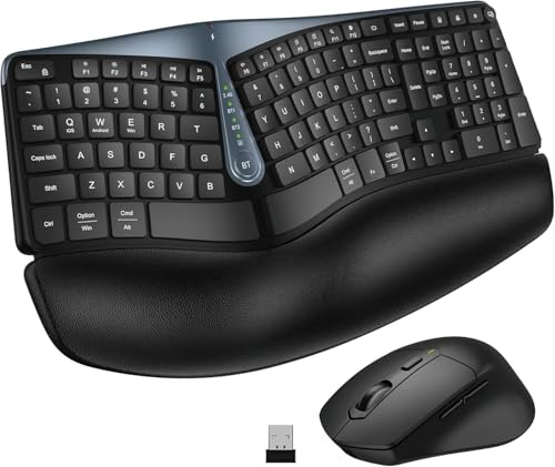 Ergonomische kabellose Tastatur-Maus-Kombination, MK835 Wave Keys Bluetooth/2.4G Split Design Ergo Tastatur mit gepolsterter Handballenauflage, Multi-Device, wiederaufladbar, für Multi-OS, Windows/Mac