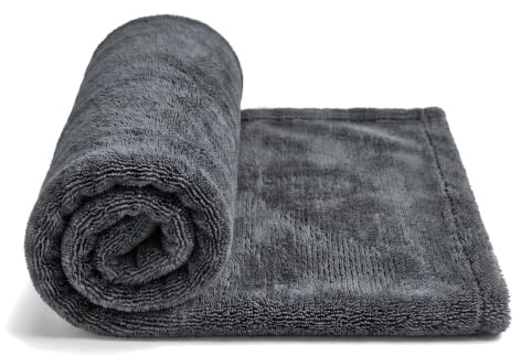 Solyxis Paño de Secado XXL para Coche, 90 x 60 cm, 1800 g/m² | Doble Capa, Extremadamente Absorbente, sin Rayas y Sin Grumos, Reutilizable para Coche, Moto y Hogar, Gris