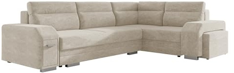 Mirjan24 Ecksofa Alvares, inkl. Polsterhocker und Barfach, Eckcouch mit Bettkasten und Schlaffunktion, Couchgarnitur, Couch, Schlafsofa, Polsterecke (Nazar 225.02, Seite: Rechts)