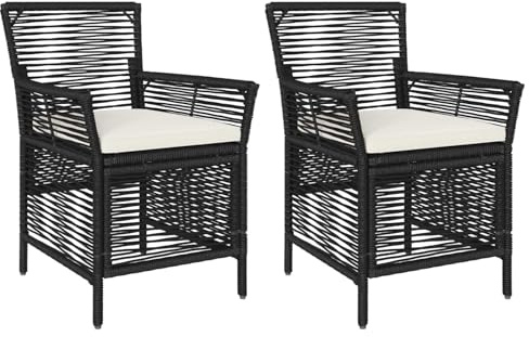 vidaXL Gartenstuhl mit Kissen 2 pcs Schwarz und Creme Poly-Rattan, Moderne Gartenmöbel, bequemer Essstuhl, Poly-Rattan-Sitz, gedrehte Schnur, entspannende Sitzgelegenheit
