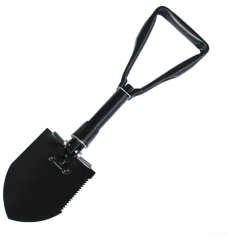 Folding Shovel Carbon Steel Camping Spade with Pick Axe Saw - Portable Entrenching Tool for Hiking Backpacking 48cm Black(Black 48cm)
