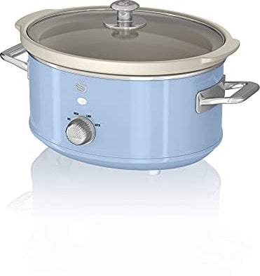 Swan SF17021BLN Retro Slow Cooker with 3 Temperature Settings, Keep Warm Function, 3.5L, 200W, Retro Blue