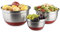 Relaxdays Set of 3, Stainless Steel, No-Slip Rubber Bottom, Mixing Bowls in 3 Sizes, Red, 26 x 26 x 15 cm