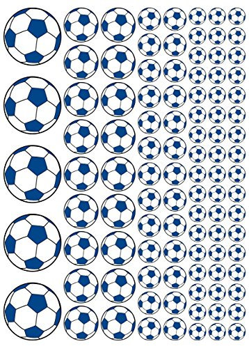 100 Aufkleber, Fußball, Sticker, 15-50 mm, weiß/blau, aus PVC, Folie, bedruckt, selbstklebend, EM, WM, Bundesliga