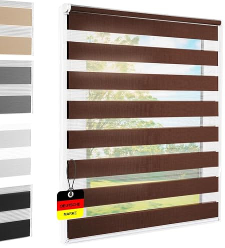 Doppelrollo Klemmfix ohne Bohren Braun 60x140 cm [Stoffbreite 56cm] | Duo Rollo Fensterrollo für Fenster/Türen Gardine Klemmrollo Seitenzugrollo Sichtschutz Sonnenschutzrollo Zebrarollo