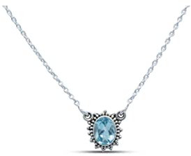 mantraroma Kette 925 Silber Blau Topas hellblauer Stein Edelstein Collier Silber Damen Sterling Silber Halskette Geschenk (MCO-012-62)