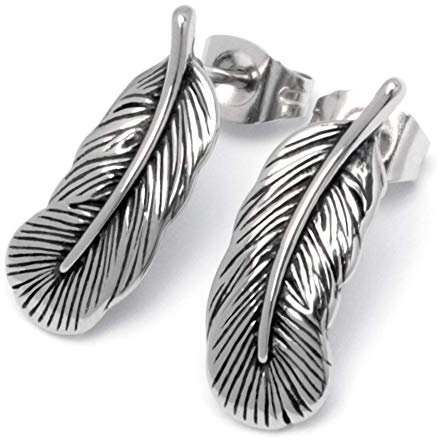 Schmuck-Checker Damen Herren Feder-Ohrstecker aus 316L Edelstahl Indianer Ohrringe silber hochwertig Schmuck Geschenk