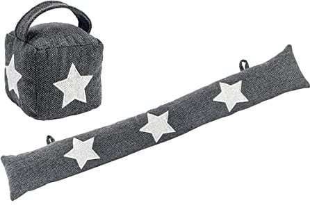 Nicola Spring Door Stop & Draught Excluder Set - Star - 2pc - Herringbone Indoor Decorative Weighted Door Wedge and Interior Wind Stopper Snake Air Seal for Home, Office