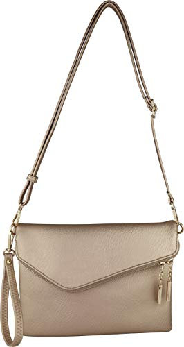 B BRENTANO Fold-Over Envelope Wristlet Clutch Crossbody Bag with Tassel Accents, Rose Gold, M