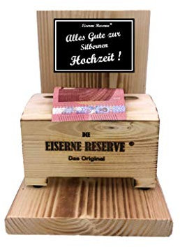 Geschenk Silber Hochzeit Geld - Eiserne Reserve Geldbox Geldgeschenk - Die lustige Geschenkidee Geld verschenken verpacken - Text s/w Alles Gute zur Silbernen Hochzeit
