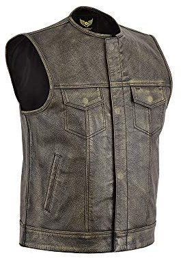 Leatherick Herren Vintage Braun Biker Leder Weste kragenlosen Stil ausgezeichneten Look (DE/NL/SE/PL, Numerisch, 58, Regular, Regular, Brauner Braun)
