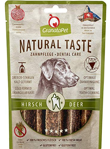 GranataPet Natural Taste Edler Snack Hirsch Zahnpflege, Hundeleckerli ohne Getreide & ohne Zuckerzusätze, Belohnung für zwischendurch, schmackhafter Hundesnack, 70 g