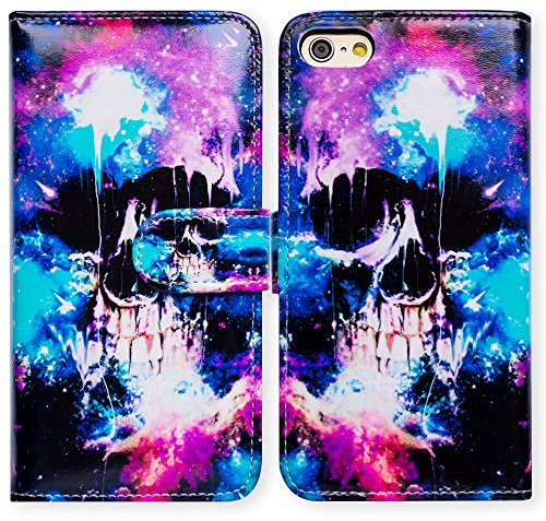 Bcov iPhone SE 2022 Case,iPhone SE 3rd gen Case,iPhone SE 2020 Case, Skull Colorful Galaxy Leather Flip Phone Case Wallet Cover with Card Slot Holder Kickstand For iPhone SE 2020/iPhone 8/iPhone 7