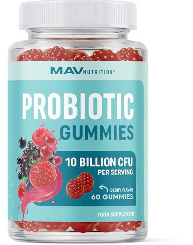 Probiotic Gummies with Vitamin C and Folic Acid | 5 Billion CFU Probiotics | Gut Health, Digestion, & Immune System Support | Gluten-Free, Non-GMO, Berry Flavor | 60 ct.