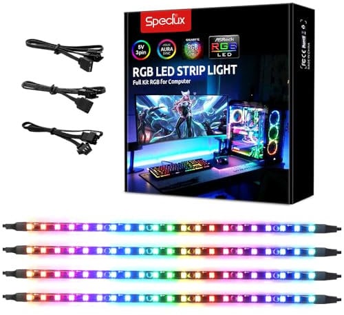 Speclux, Luci Magnetiche Per PC Arcobaleno, Striscia LED RGB Per PC, Indirizzabile Digitale, WS2812B, 5 V, 3 pin, Compatibile Con ASUS Aura SYNC, Gigabyte ARGB Fusion, MSI Mystic Light (4 strisce)