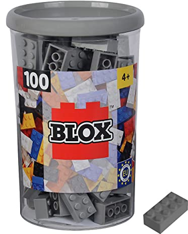 Simba 104114544 - Blox, 100 graue Bausteine für Kinder ab 3 Jahren, 8er Steine, in Dose, hohe Qualität, vollkompatibel mit vielen Anderen Herstellern