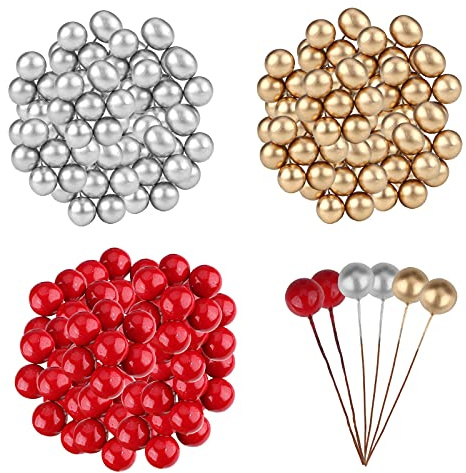 TSLBW 300 bacche di agrifoglio di Natale, colore rosso, oro e argento, bacche artificiali per ghirlande di Natale, decorazioni per albero, decorazioni per feste