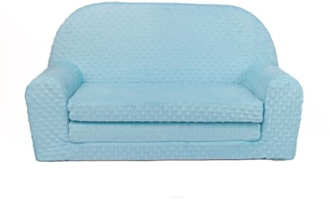 FORTISLINE Kindersofa MINI ausklappbar 78 x 40 x 45 cm - Kindercouch aus Mikrofaser mit Liegefläche 104 cm, abnehmbarem waschbarem Bezug, Oeko-TEX Standard 100, Blau