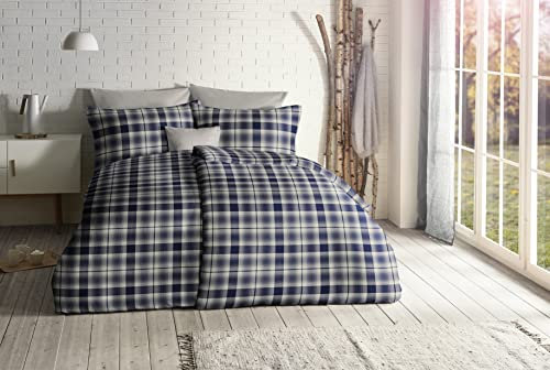 fleuresse Lech Edelflanell Biber Bettwäsche 135x200 Karo Marine blau 604111-02