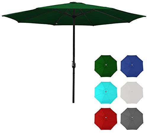 Jiubiaz Parasol de jardin rond - Protection UV 30+ - Imperméable - Avec manivelle - Pour balcon, terrasse et jardin, vert, 3.5M