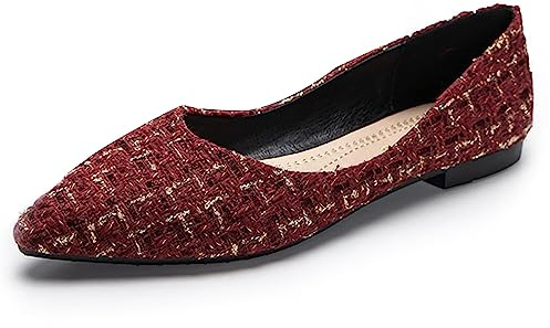 MACHSWON Womens Flat Slip on Pumps Ladies Ballet Pointed Toe Ballerina Dolly Bridal Shoes(Wine Red, Size 6)