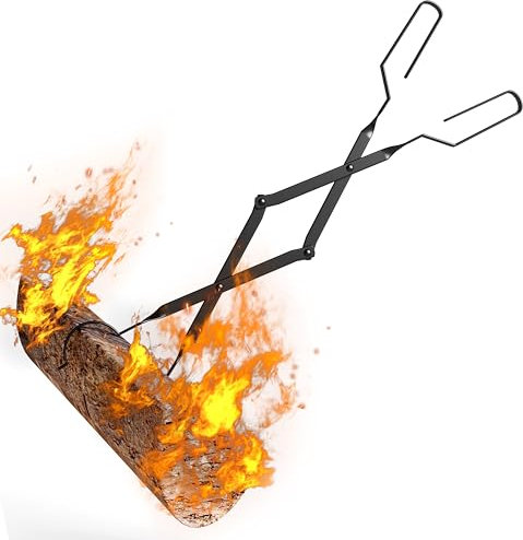 Kingson Pince à bûches design arc - 66 cm - Pour cheminée intérieure, foyer extérieur et feu de camp - Noir poncé