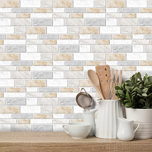 9 pezzi Adesivi per Piastrelle da Parete, PVC Adesivi per Piastrelle Impermeabile, Piastrelle Design Moderno Adatti per Bagno Cucina, 1 Pezzi 20 * 10CM (Color Crema, 9)
