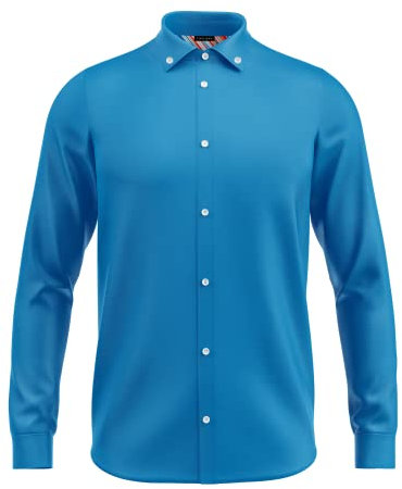 Formal Shirts for Men Long Sleeve, Regular Fit Cotton Elastane Business Top, Casual and Office Wear - Brilliant Blue-M