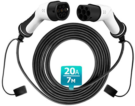 UCOMEN Typ 2 EV Ladekabel für Elektroauto u. PHEV, 4.6KW 20A Single-Phase 7M für Model Y/3/S/X, i3, ID.4, ID.5, IONIQ 5