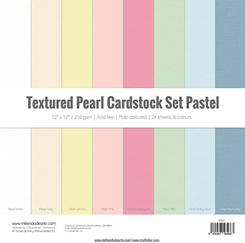 Craftelier - Set 24 Kartonbögen Pastel Pearl Textur für die Kartenherstellung, das Scrapbooking und andere Bastelprojekte | Gewicht 216 g | Größe 30,48 x 30,48 cm (12 x 12)