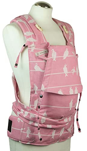 Fräulein Hübsch SoftTai Babysize Birds on a Wire Rose ab Geburt bis Kleinkindalter (50/56 – 80/86 cm) - Anhock-Spreiz-Haltung wie im Tragetuch - 100% GOTS-zertifizierter Biobaumwolle