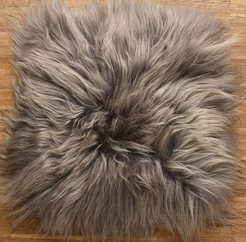 Kuhfelle Online & Nomad Lammfell Sitzauflage Stuhlkissen aus echtem langwolligen Island Lammfell Natur 37 x 37 cm Schaffell Auflage (Stone grau)