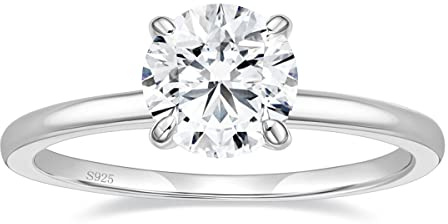 POMODA 1.5CT Moissanite Engagement Rings for Women D Color VVS1 Clarity 925 Sterling Silver Solitaire Round Cut Moissanite Wedding Promise Band Rings for Her Size 8