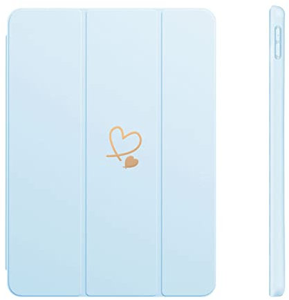 Fycyko Coque Compatible avec iPad 10,2 Pouces (Modèle 2021/2020/2019, 9ème/8ème/7ème Génération), Housse Étui avec Veille/Réveil Automatique, Femmes Motif Coeur Étui pour iPad 10,2 Case - Bleu
