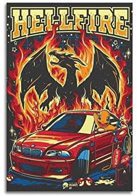 KYNA Vintage-Sportwagen-Poster für BMW E46 M3 Rotes Rennauto-Poster, dekoratives Gemälde, Leinwand, Wandposter und Kunstbild, modernes Familien-Schlafzimmer, Deko-Poster, 30 x 45 cm