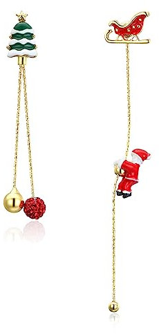 Clearine Weihnachten Weihnachtsmann Jingle Bells Weihnachtsbaum Einfädler Dangle Ohrringe Christmas Schmuck Geschenk für Damen Mädchen