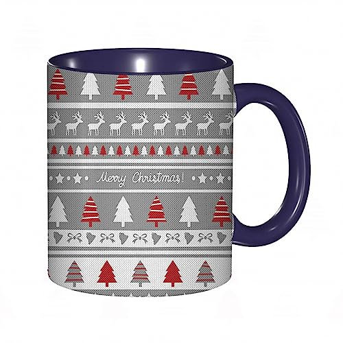Coffee Mug Funny Mug, Christmas Xmas Border Deers Trees and Merry Christmas Lettering Bows Bells Imageatin,Grey Red Print,Coloured Mug Cup Gift Birthday Work Office Christmas Tea Coffee