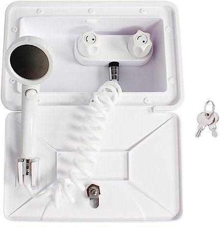 Bafnsiji Kit de Cabine de Douche extérieure, Cabine de Douche extérieure RV, Interrupteur à Froid Chaud avec 2 clés pour RV, Camping-Car, fourgonnette, Camping-Car et Bateau