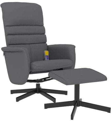 vidaXL Massagesessel, Sessel Verstellbare Rückenlehne, Drehbar Fernsehsessel Relaxsessel mit Fußhocker, Liegesessel Polstersessel Ruhesessel, Grau Kunstleder