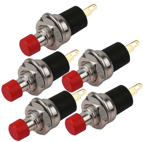 CLDIY 5Pcs Selbstsperrende SPST Verriegelung Art Dash ON/OFF Roter Drucktastenschalter AC 250V/3A