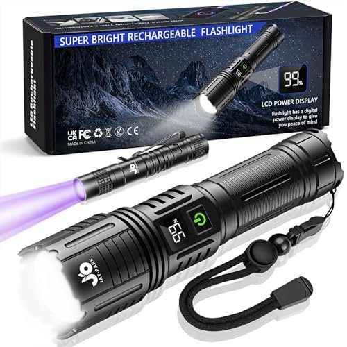 JAY-PARK Taschenlampe LED Aufladbar 1000000 Lumen Extrem Hell, Taktische Taschenlampen mit Zoombar, 5 Lichtmodi mit Holster für Camping Notfälle (5000 mAh Akku)