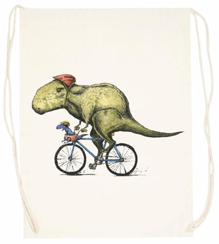 Generisch T Rex Biker Fahren Fahrrad Beigefarbene Trainingstasche Mit Unisex-Kordelzügen