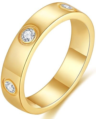 HIQUACC Stainless Steel Love Friendship Ring Titanium Steel Ring for Women Cubic Zirconia Ring (Gold 9)